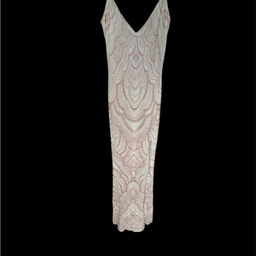 Elegant White and Pink Patterned Dress